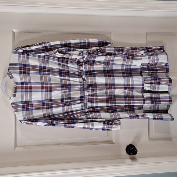 Free Assembly Plaid Ruffled Waist Dined Flowy Pockets Cotton Short Dress - Picture 7 of 10